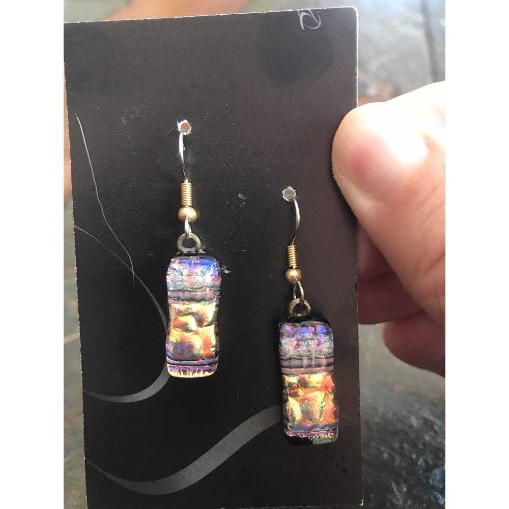 vintage art glass Multicolored earrings Dangle Pierced Made In Montana Boho